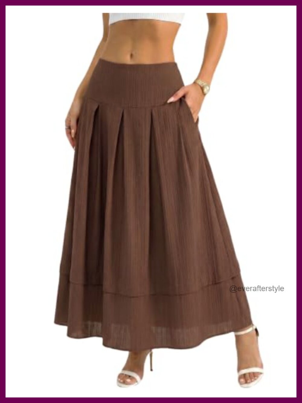 High Waisted A-Line Maxi Skirt Ruffle Tiered Pocket